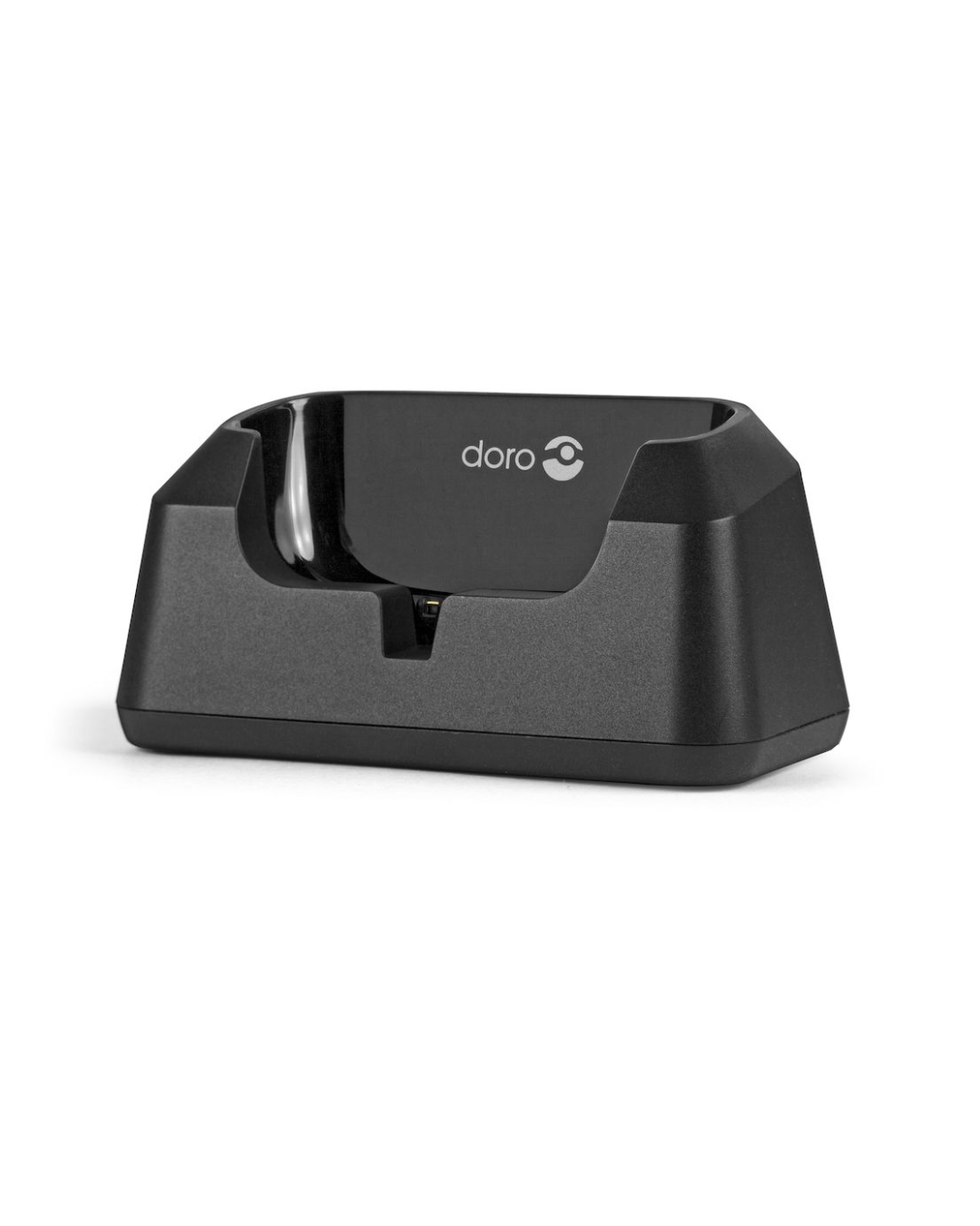 Black electronic device stand with 'doro' branding on a white background