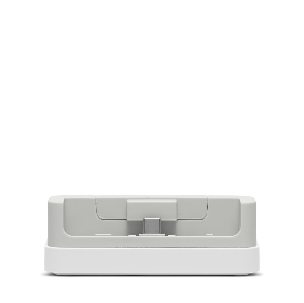 White electronic device with a gray cover on a white background