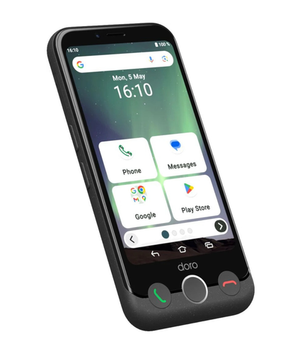 Black smartphone with a user interface on a white background