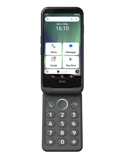 Flip phone with digital display on a white background