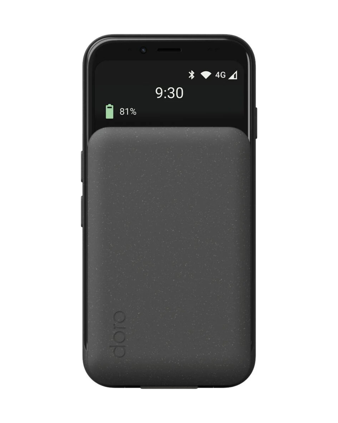 Smartphone with a black battery case on a white background