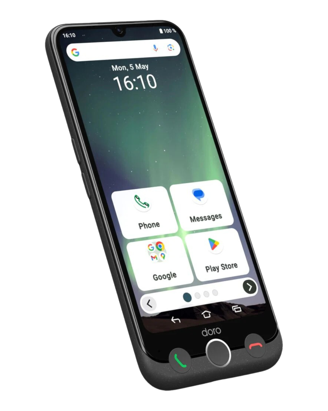 Smartphone with a black frame and app icons on a white background