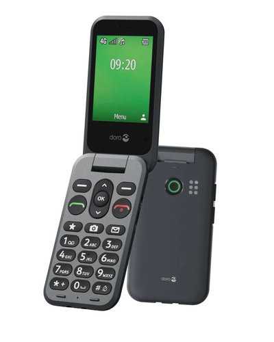 Flip phone with green screen on a white background