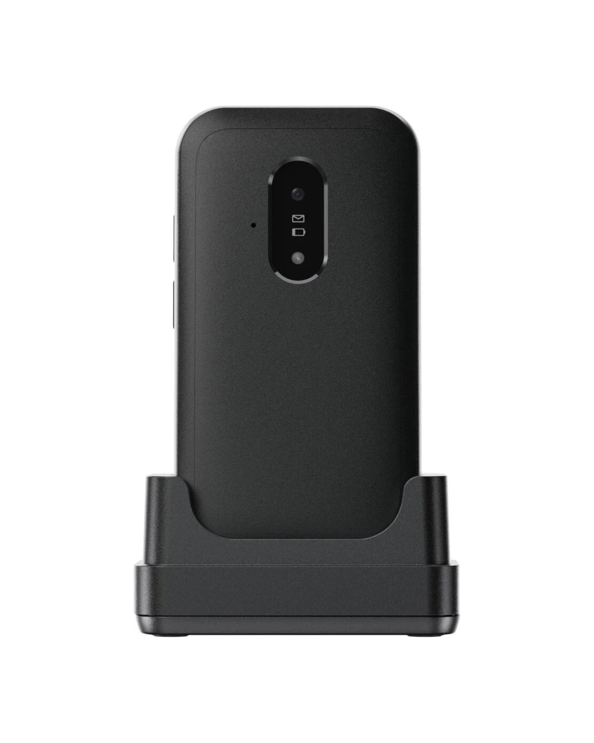 Black phone case with stand feature on a white background