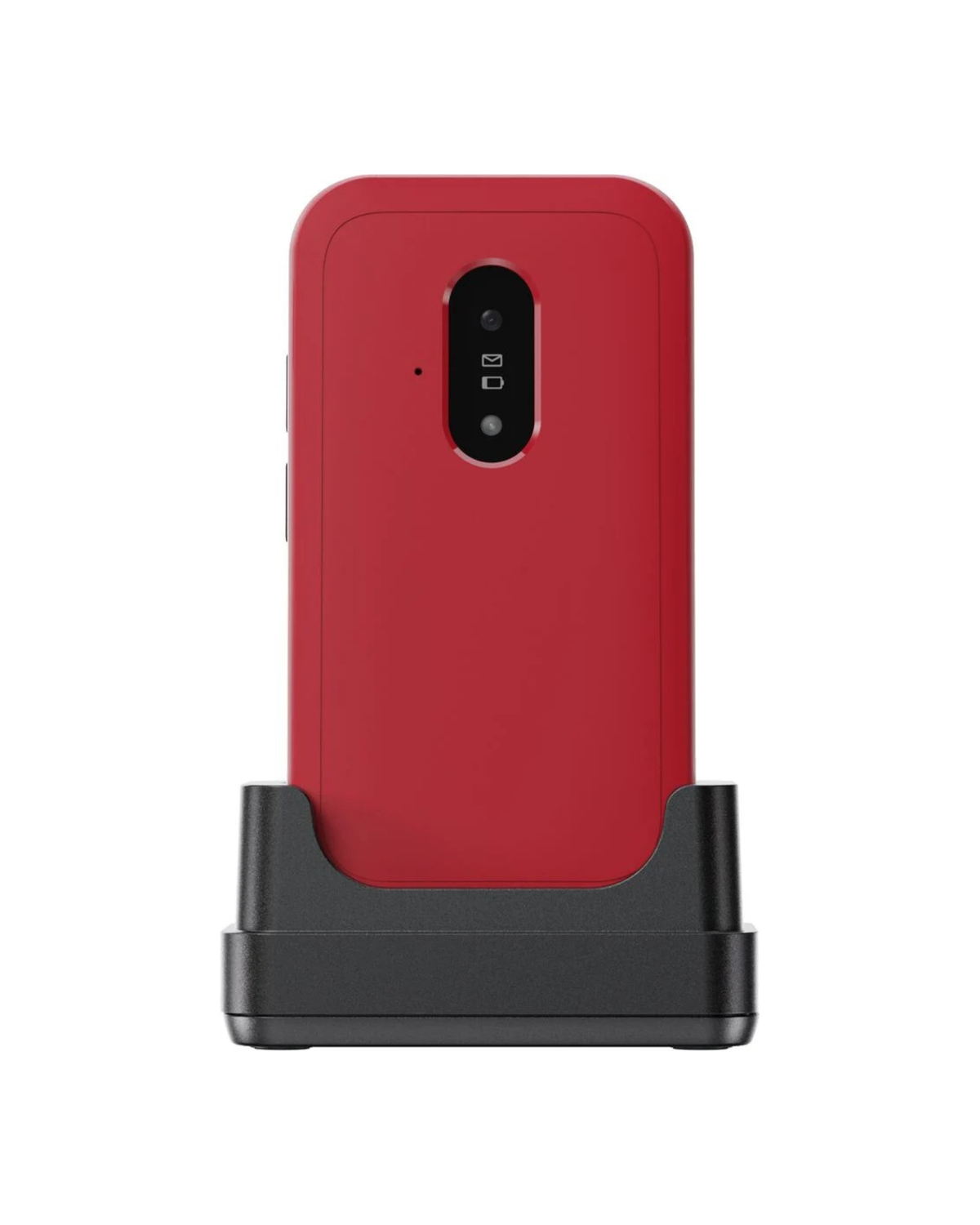 Red phone case with black stand on a white background