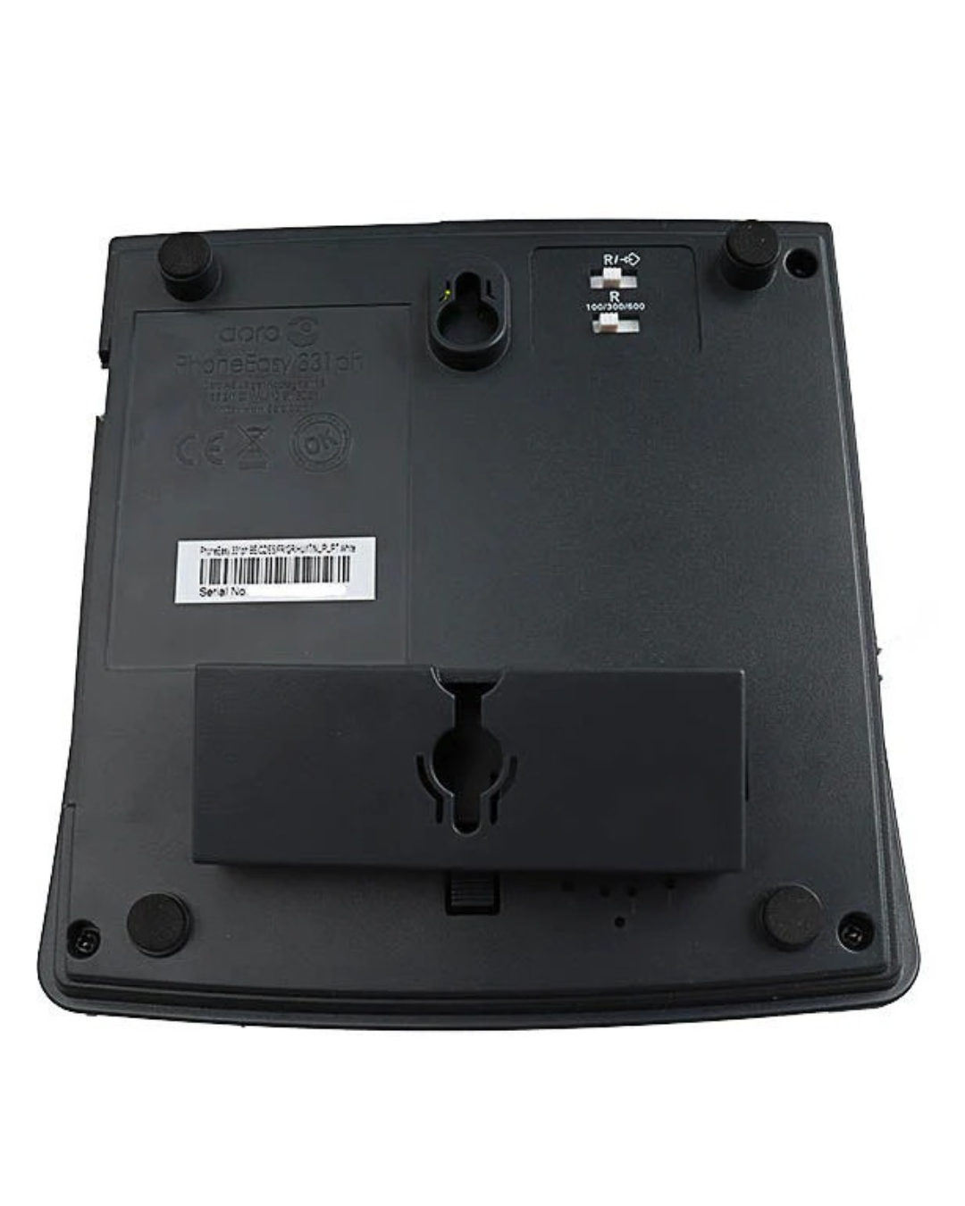 Black electronic component with label on a white background