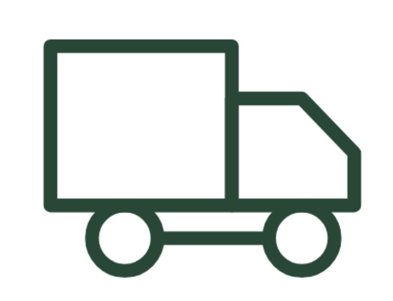A simple dark green outline icon of a box truck on a plain white background.