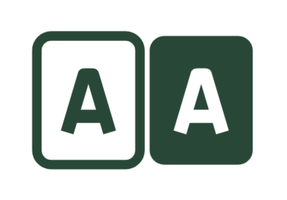 A simple icon showing two rounded squares side by side, one outlined in dark green with a white letter A inside, and the other filled with dark green and a white letter A inside, on a light gray background.